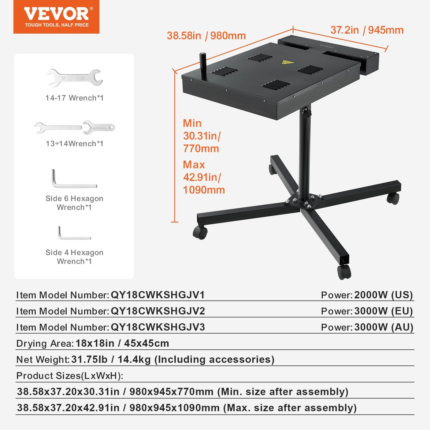 Flash Dryer, 18 x 18 inch Flash Dryer for Screen Printing, 0-750℉ Temperature Control, High Power Silk Screen Printing Dryer with Height Adjustable Stand, 360° Rotation, T-Shirt Curing Machine - Image 7