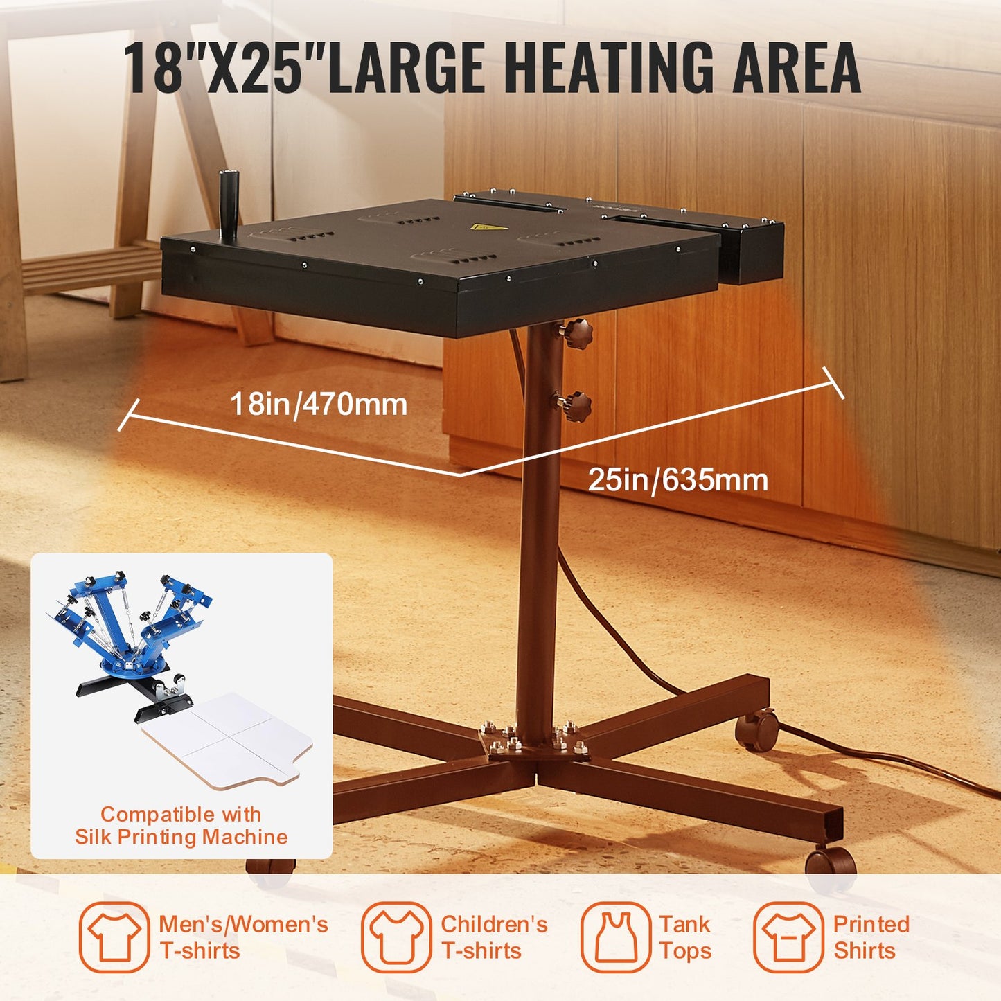 Flash Dryer, 18 x 25 inch Flash Dryer for Screen Printing, 0-750℉ Temperature Control, High Power Silk Screen Printing Dryer with Height Adjustable Stand, 360° Rotation, T-Shirt Curing Machine - Image 3