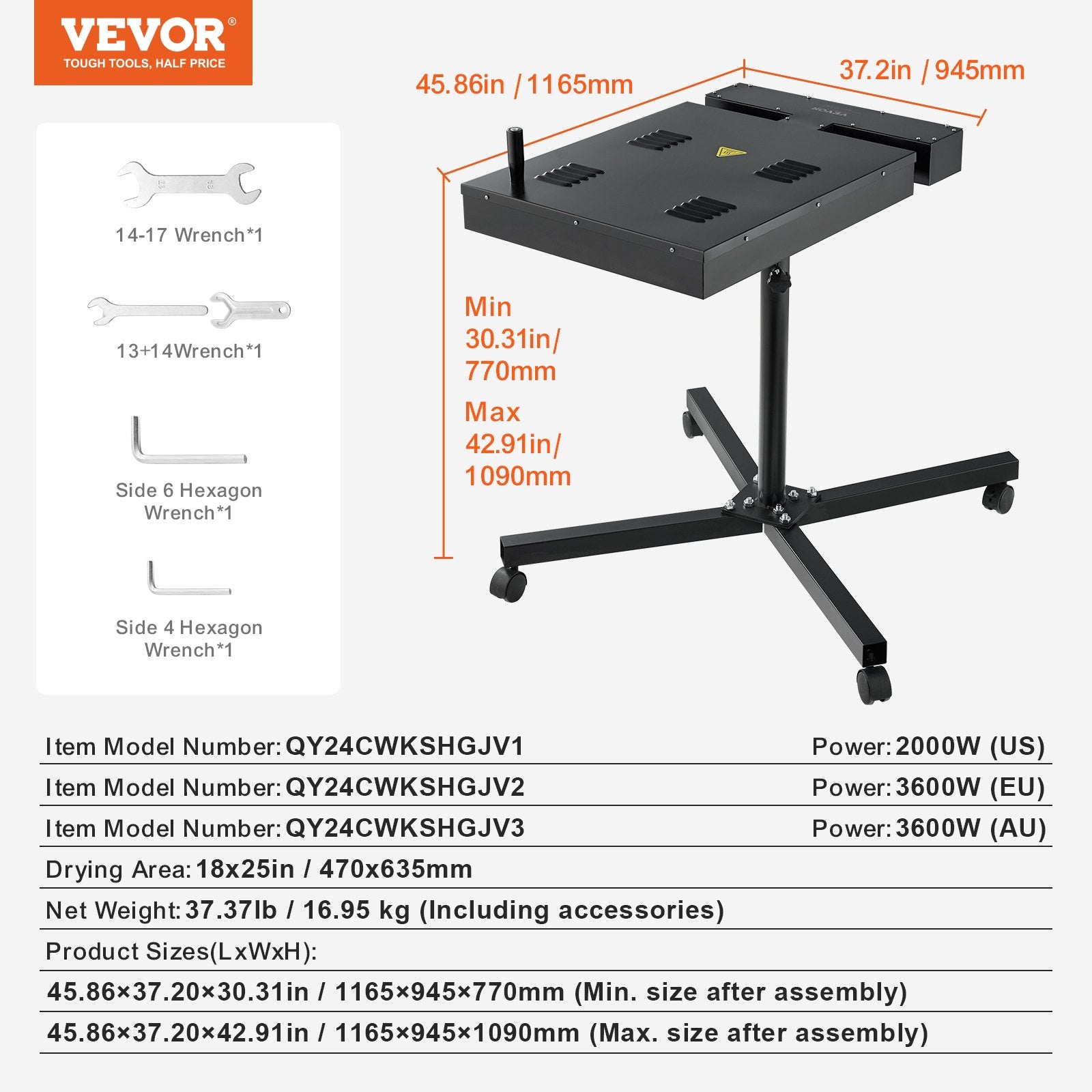 Flash Dryer, 18 x 25 inch Flash Dryer for Screen Printing, 0-750℉ Temperature Control, High Power Silk Screen Printing Dryer with Height Adjustable Stand, 360° Rotation, T-Shirt Curing Machine - Image 7