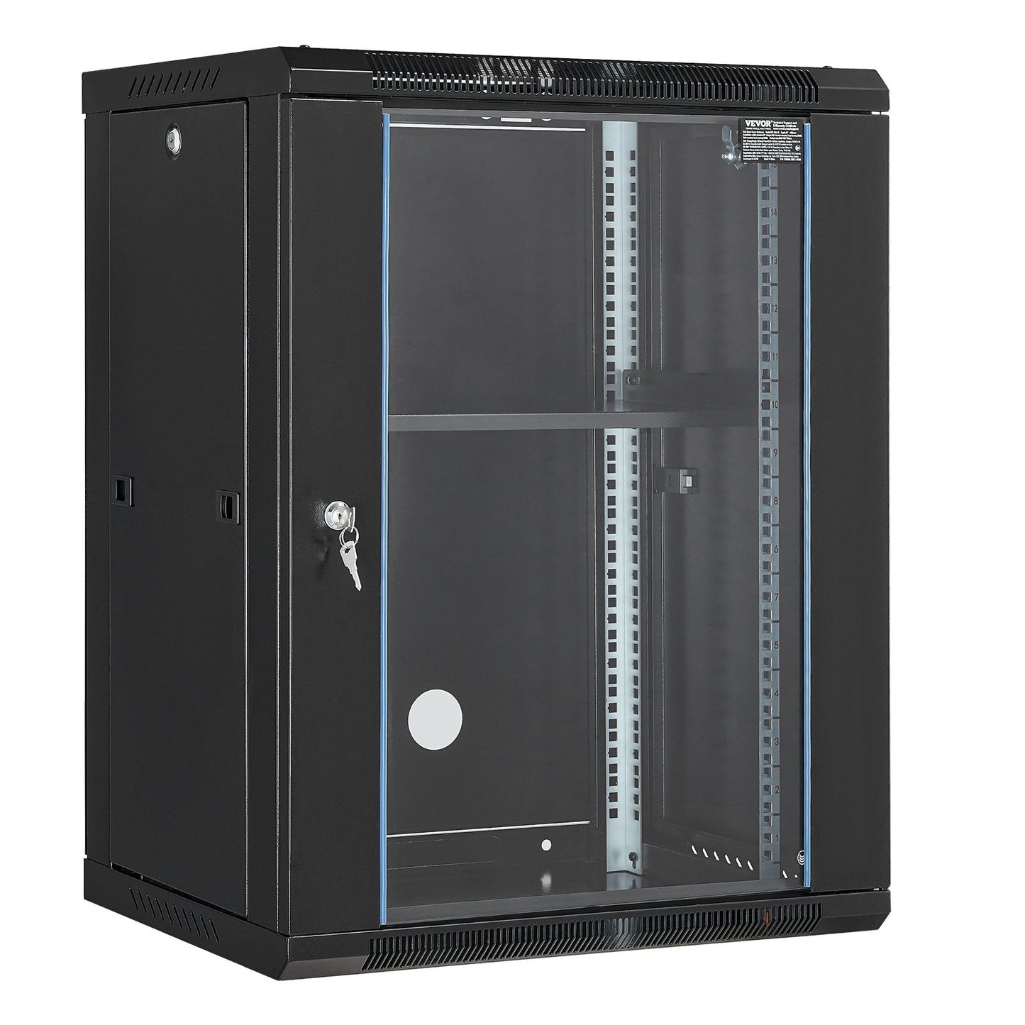 15U Wall Mount Network Cabinet, 226.8 kg Max. Ground Load Capacity, Server Rack Cabinet Enclosure with Locking Tempered Glass Door, Side Panels, Q235 Carbon Steel, for IT Equipment, A/V Devices