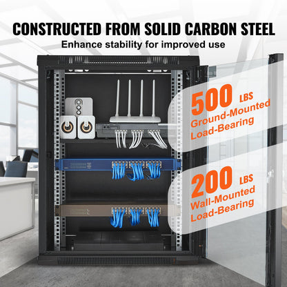 15U Wall Mount Network Cabinet, 226.8 kg Max. Ground Load Capacity, Server Rack Cabinet Enclosure with Locking Tempered Glass Door, Side Panels, Q235 Carbon Steel, for IT Equipment, A/V Devices - Image 4