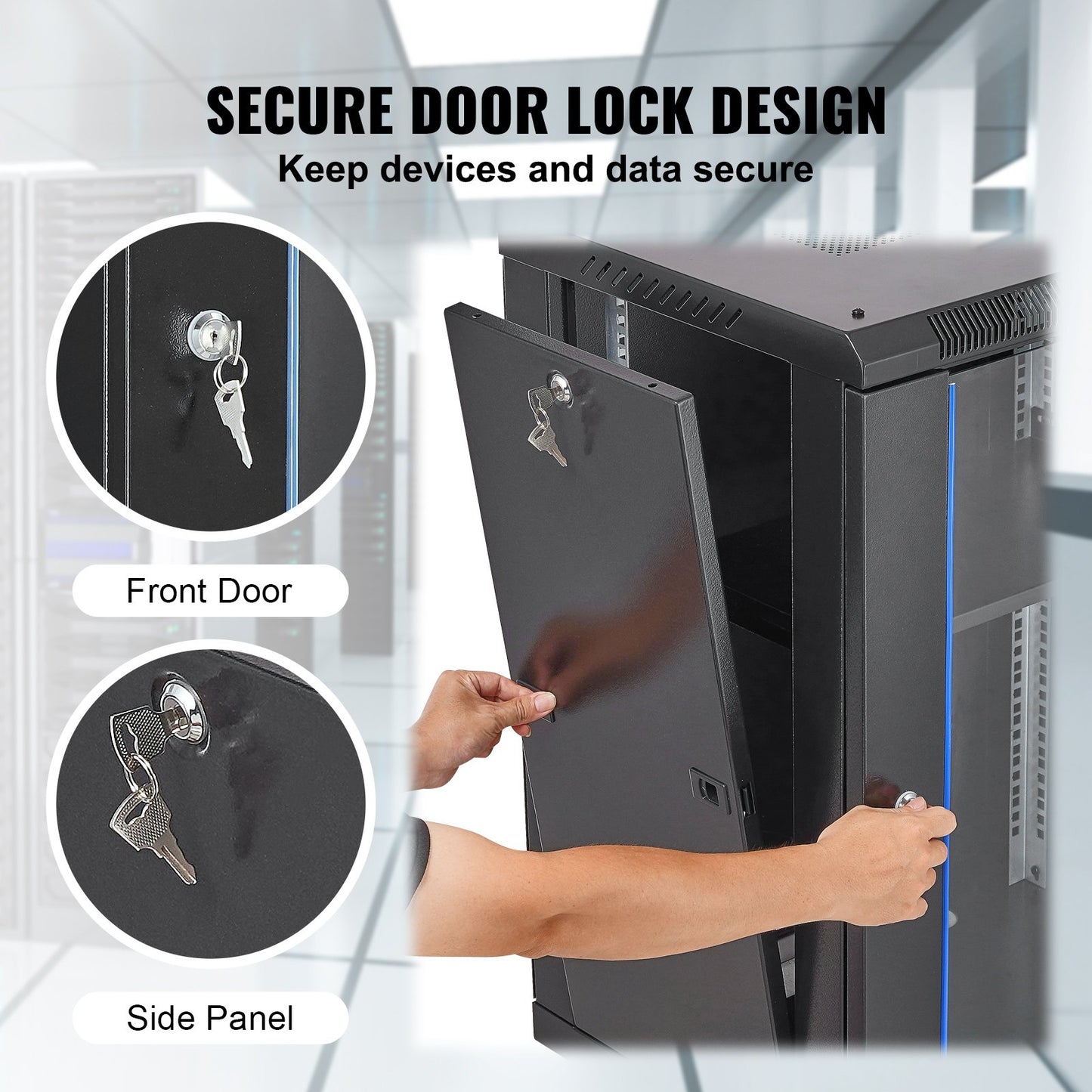 15U Wall Mount Network Cabinet, 226.8 kg Max. Ground Load Capacity, Server Rack Cabinet Enclosure with Locking Tempered Glass Door, Side Panels, Q235 Carbon Steel, for IT Equipment, A/V Devices - Image 5