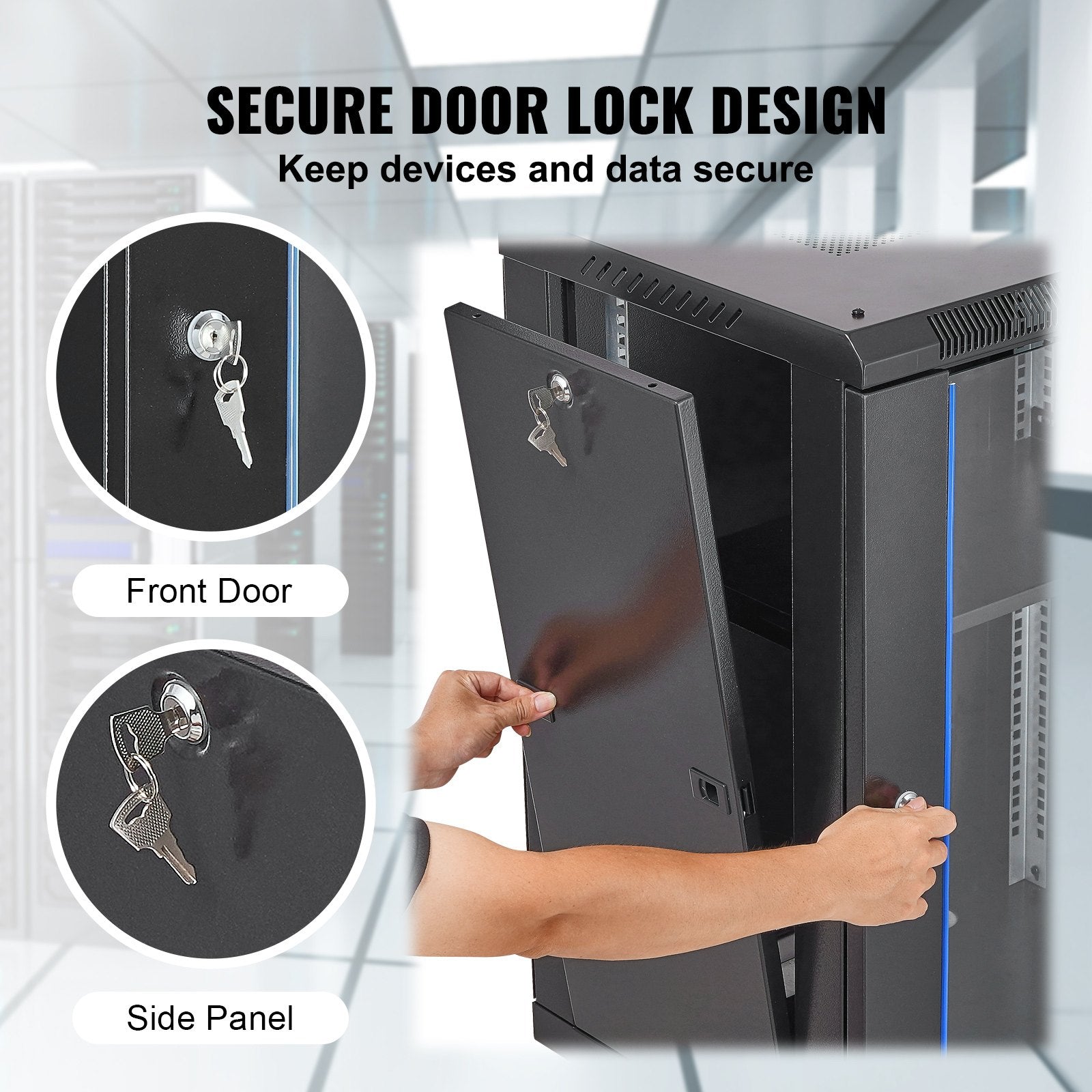 15U Wall Mount Network Cabinet, 226.8 kg Max. Ground Load Capacity, Server Rack Cabinet Enclosure with Locking Tempered Glass Door, Side Panels, Q235 Carbon Steel, for IT Equipment, A/V Devices - Image 5