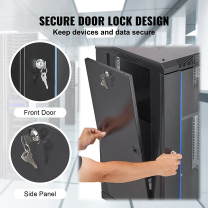 15U Wall Mount Network Cabinet, 226.8 kg Max. Ground Load Capacity, Server Rack Cabinet Enclosure with Locking Tempered Glass Door, Side Panels, Q235 Carbon Steel, for IT Equipment, A/V Devices - Image 5