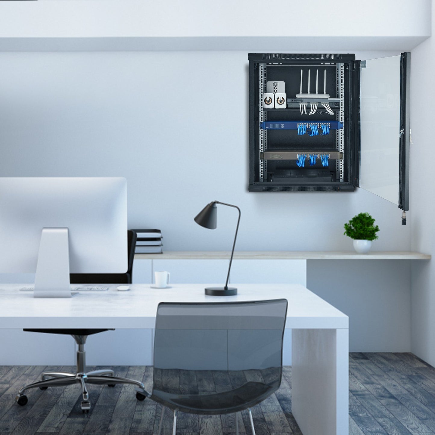 15U Wall Mount Network Cabinet, 226.8 kg Max. Ground Load Capacity, Server Rack Cabinet Enclosure with Locking Tempered Glass Door, Side Panels, Q235 Carbon Steel, for IT Equipment, A/V Devices - Image 8