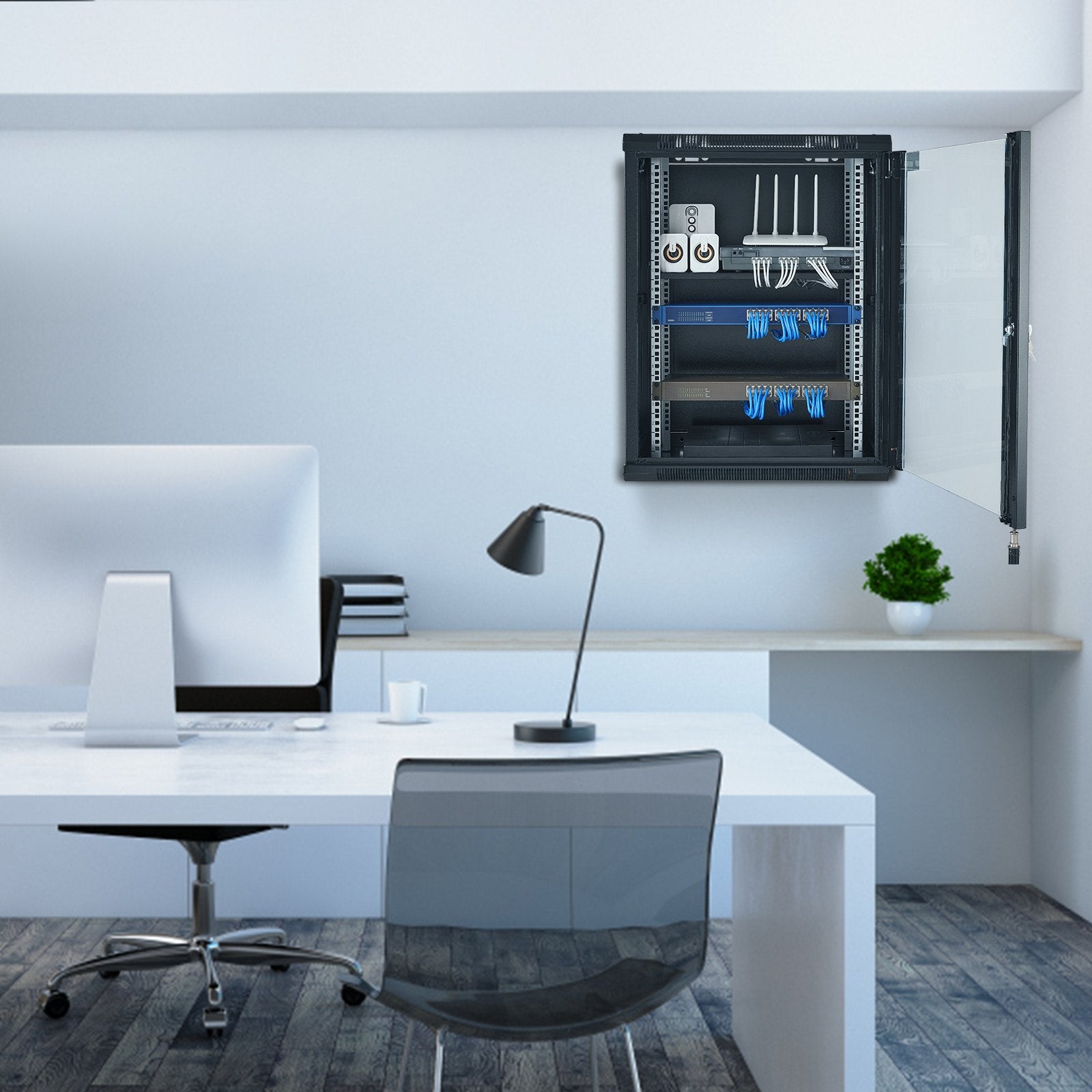 15U Wall Mount Network Cabinet, 226.8 kg Max. Ground Load Capacity, Server Rack Cabinet Enclosure with Locking Tempered Glass Door, Side Panels, Q235 Carbon Steel, for IT Equipment, A/V Devices - Image 8