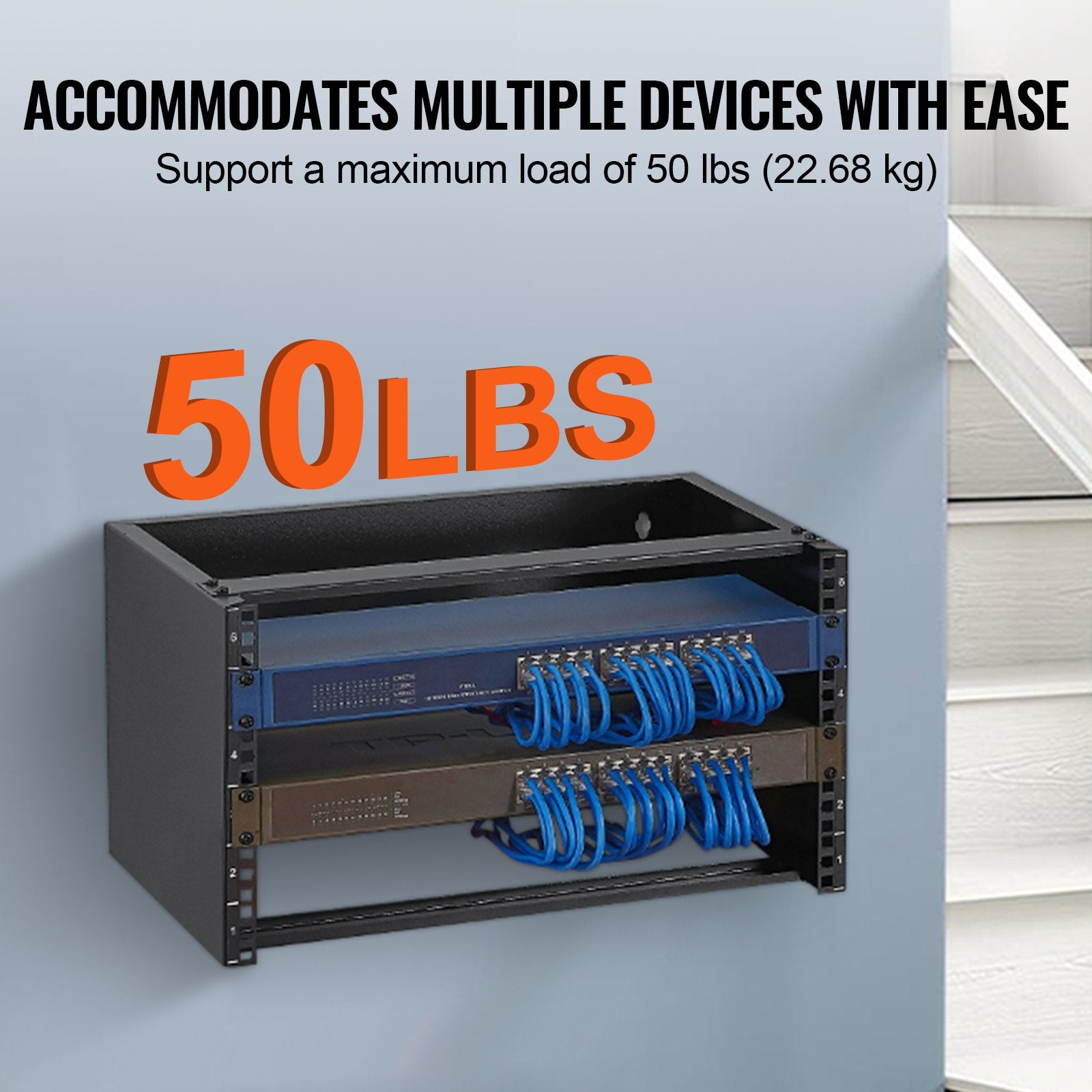 6U Wall Mount Network Rack, 14 in/355.6 mm Depth, 50 lbs/22.68 kg Max Weight Capacity Wall Mount Server Rack with Cage Nuts, 19"/482.6 mm for Shallow Server IT Equipment and Network Switches - Image 3