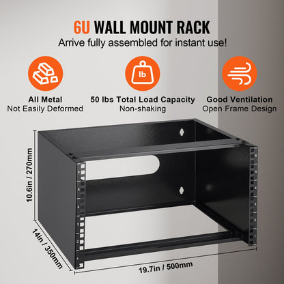 6U Wall Mount Network Rack, 14 in/355.6 mm Depth, 50 lbs/22.68 kg Max Weight Capacity Wall Mount Server Rack with Cage Nuts, 19"/482.6 mm for Shallow Server IT Equipment and Network Switches - Image 4