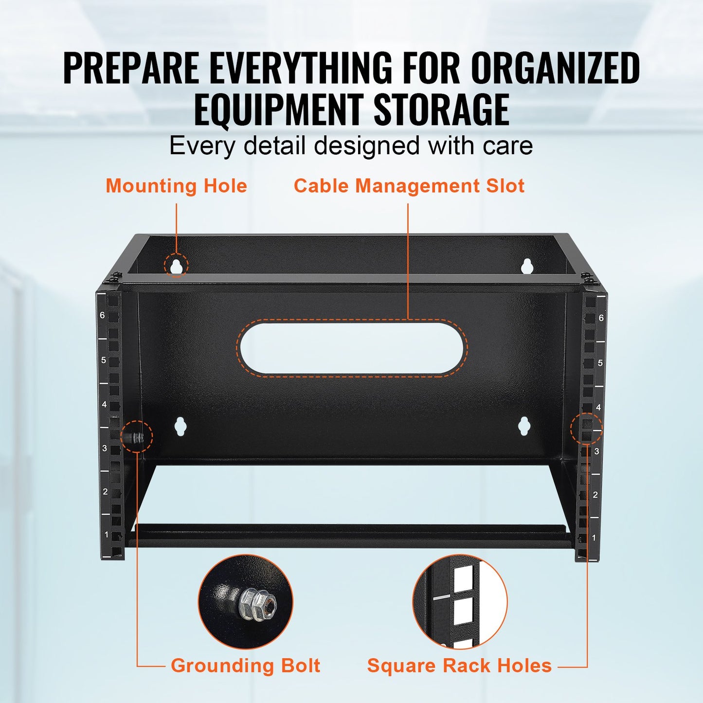 6U Wall Mount Network Rack, 14 in/355.6 mm Depth, 50 lbs/22.68 kg Max Weight Capacity Wall Mount Server Rack with Cage Nuts, 19"/482.6 mm for Shallow Server IT Equipment and Network Switches - Image 5