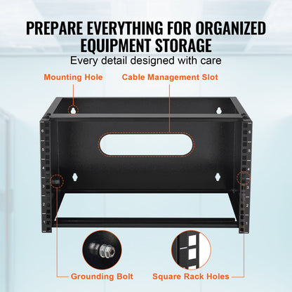 6U Wall Mount Network Rack, 14 in/355.6 mm Depth, 50 lbs/22.68 kg Max Weight Capacity Wall Mount Server Rack with Cage Nuts, 19"/482.6 mm for Shallow Server IT Equipment and Network Switches - Image 5