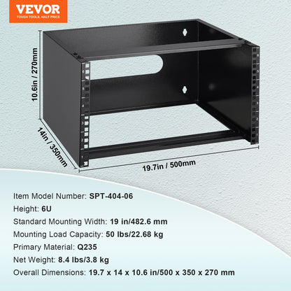 6U Wall Mount Network Rack, 14 in/355.6 mm Depth, 50 lbs/22.68 kg Max Weight Capacity Wall Mount Server Rack with Cage Nuts, 19"/482.6 mm for Shallow Server IT Equipment and Network Switches - Image 7
