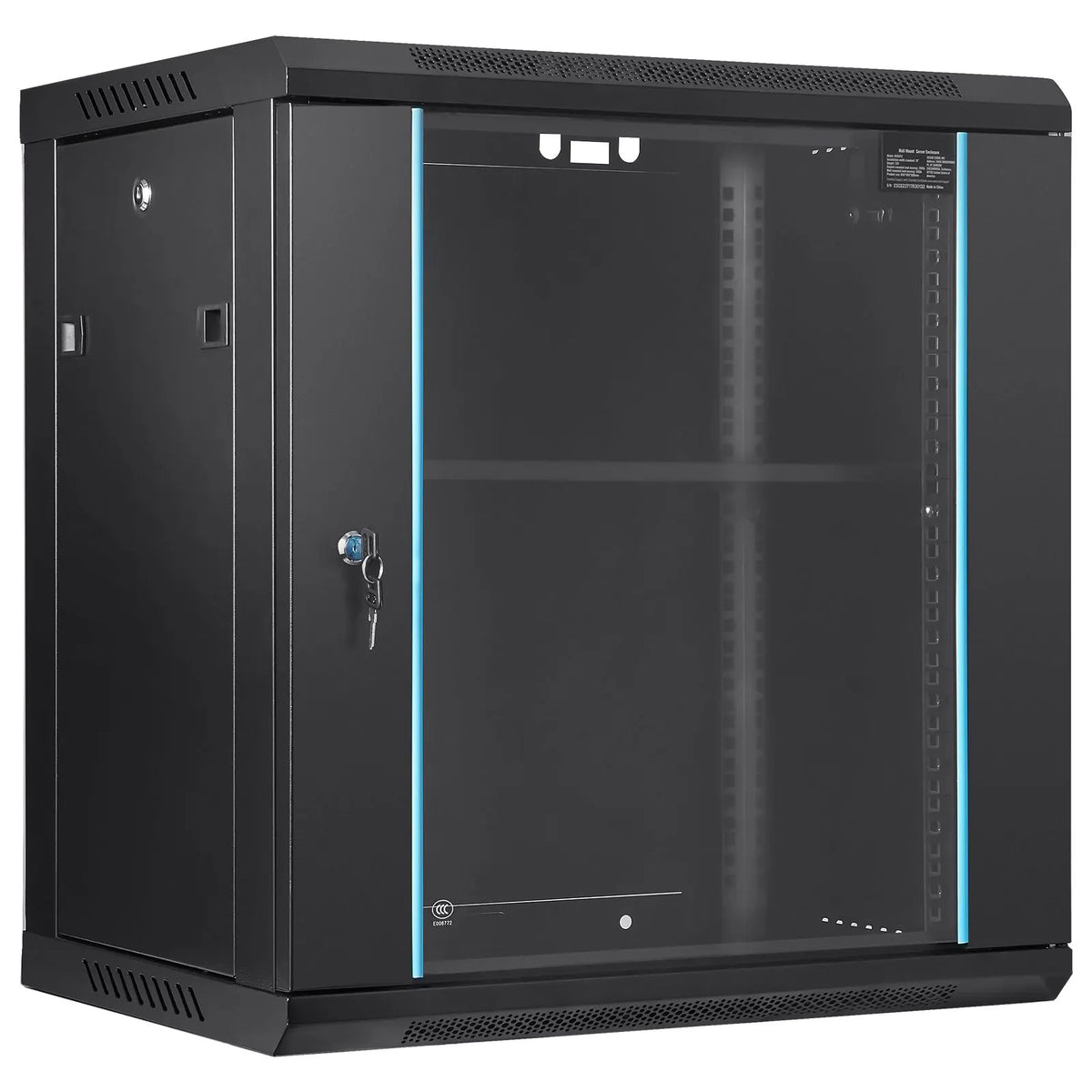 Wall Mount Network Server Cabinet, 393.7 mm Deep, Server Rack Cabinet Enclosure, 90.72 kg Max. Ground-mounted Load Capacity, with Locking Glass Door Side Panels, for IT Equipment, A/V Devices