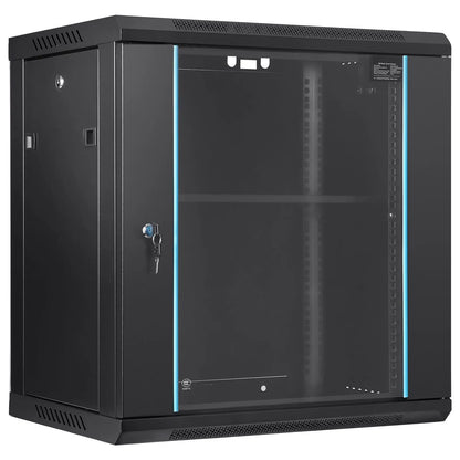 Wall Mount Network Server Cabinet, 393.7 mm Deep, Server Rack Cabinet Enclosure, 90.72 kg Max. Ground-mounted Load Capacity, with Locking Glass Door Side Panels, for IT Equipment, A/V Devices