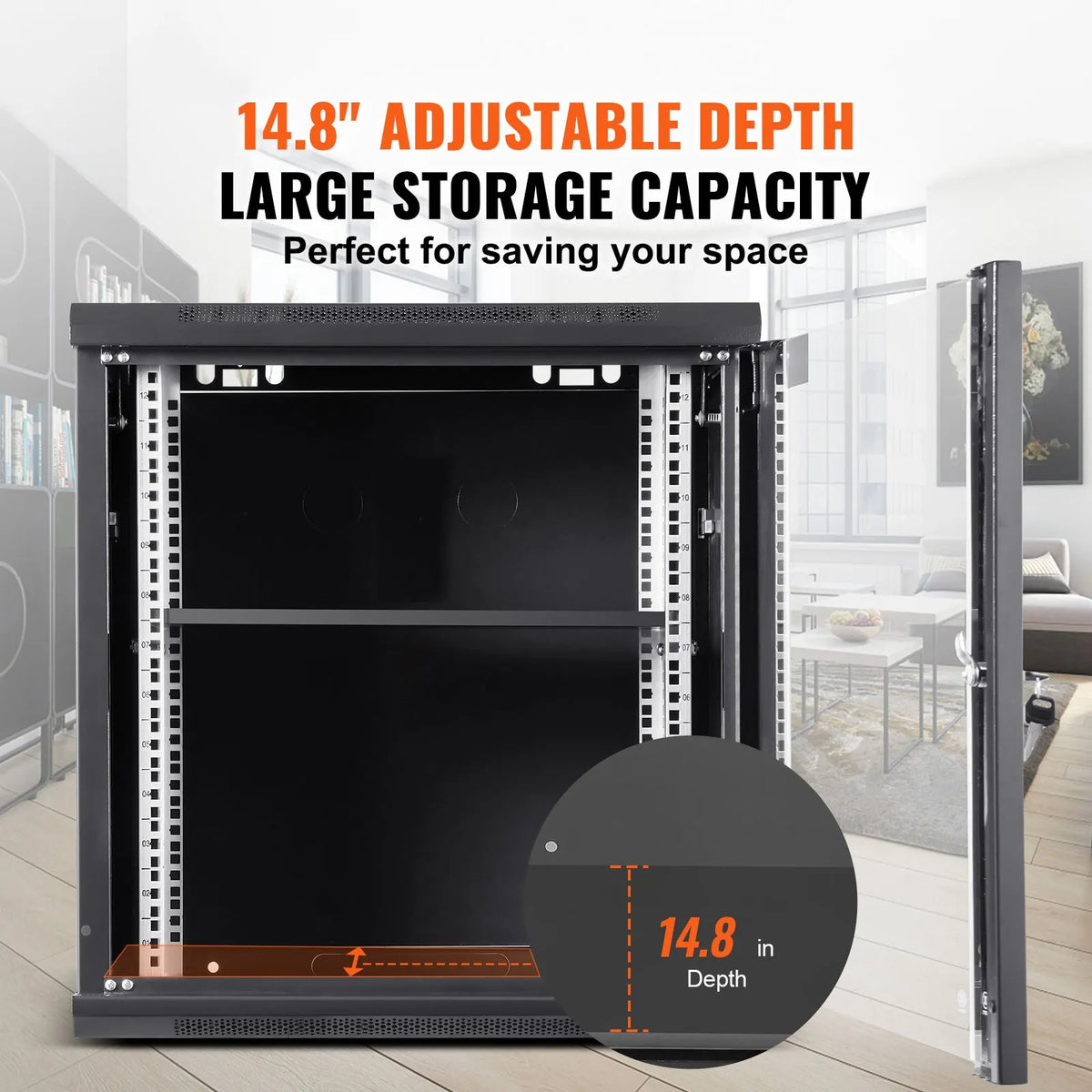 Wall Mount Network Server Cabinet, 393.7 mm Deep, Server Rack Cabinet Enclosure, 90.72 kg Max. Ground-mounted Load Capacity, with Locking Glass Door Side Panels, for IT Equipment, A/V Devices - Image 2