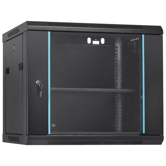 9U Wall Mount Network Server Cabinet, 39.37 cm Deep, Server Rack Cabinet Enclosure, 90.7 kg Max. Ground-mounted Load Capacity, with Locking Glass Door Side Panels, for IT Equipment, A/V Devices