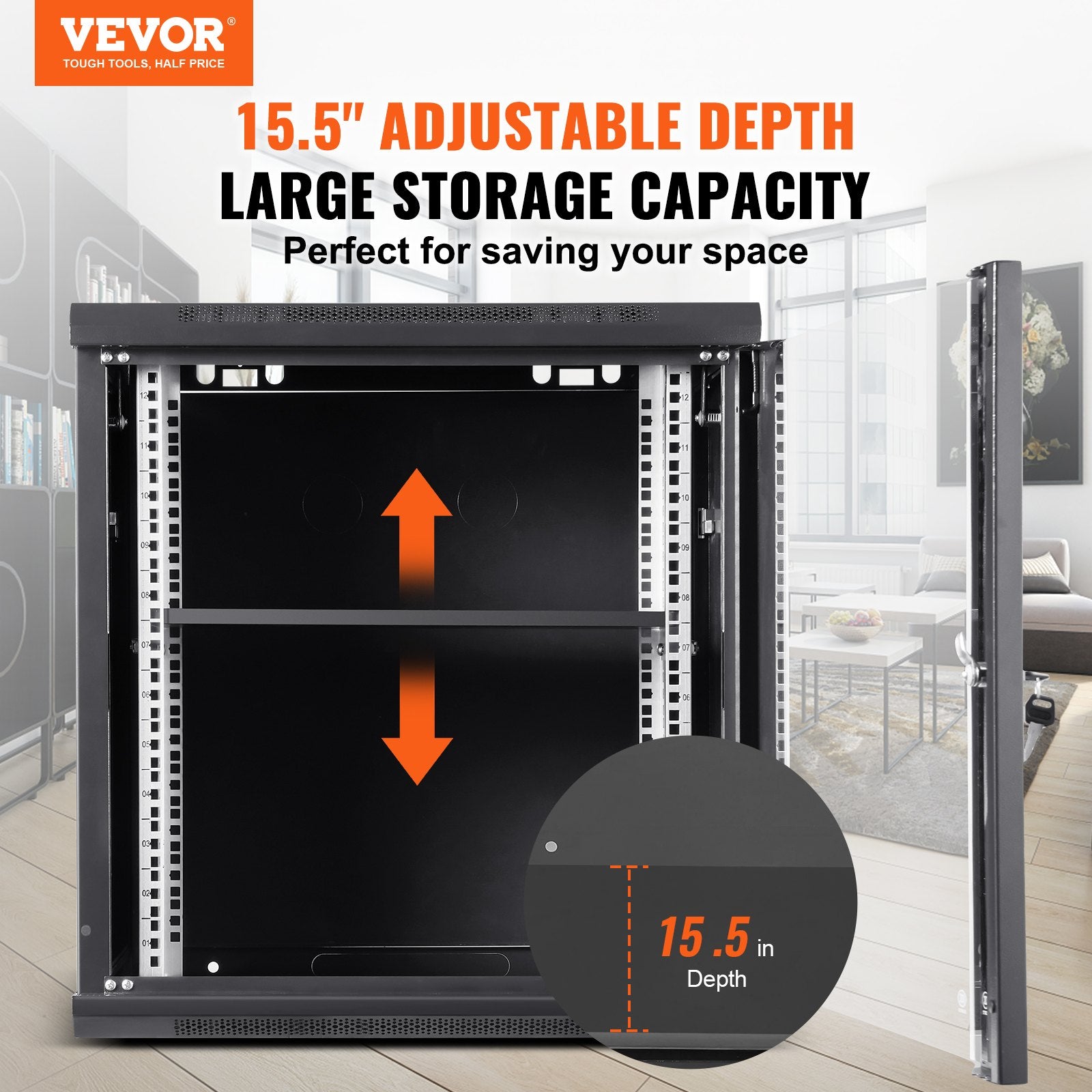 9U Wall Mount Network Server Cabinet, 39.37 cm Deep, Server Rack Cabinet Enclosure, 90.7 kg Max. Ground-mounted Load Capacity, with Locking Glass Door Side Panels, for IT Equipment, A/V Devices - Image 2