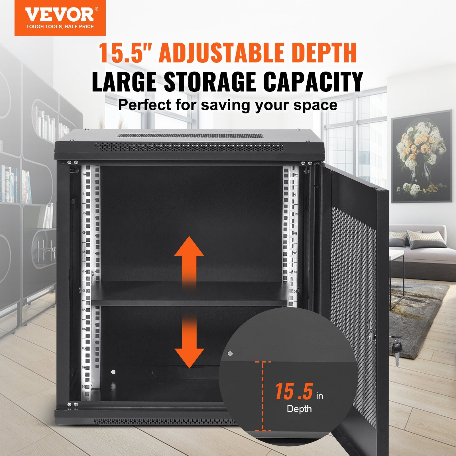 12U Wall Mount Network Server Cabinet, 15.5'' Deep, Server Rack Cabinet Enclosure, 200 lbs Max. Ground-mounted Load Capacity, with Locking Door Side Panels, for IT Equipment, A/V Devices - Image 2