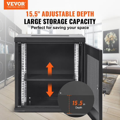 12U Wall Mount Network Server Cabinet, 15.5'' Deep, Server Rack Cabinet Enclosure, 200 lbs Max. Ground-mounted Load Capacity, with Locking Door Side Panels, for IT Equipment, A/V Devices - Image 2