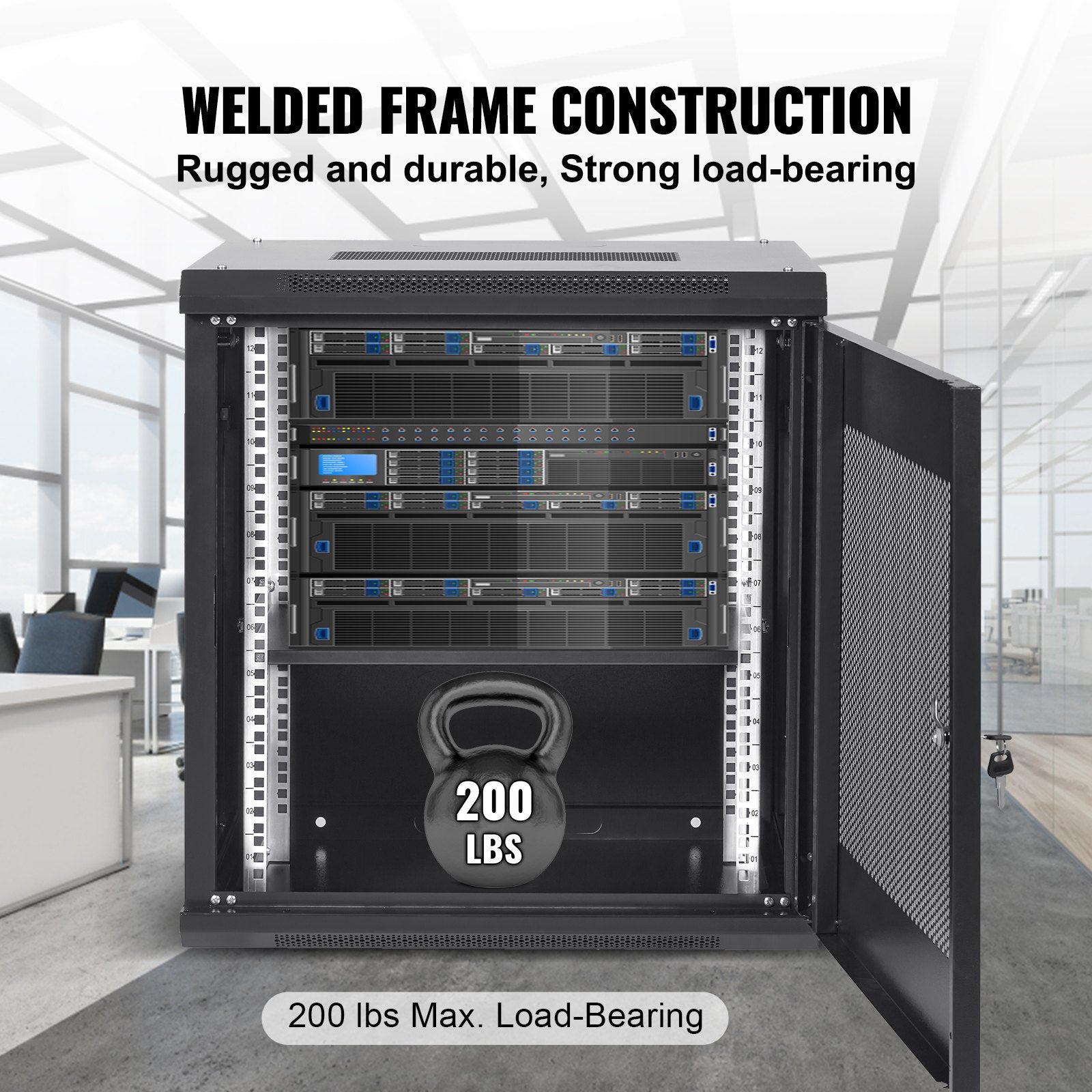 12U Wall Mount Network Server Cabinet, 15.5'' Deep, Server Rack Cabinet Enclosure, 200 lbs Max. Ground-mounted Load Capacity, with Locking Door Side Panels, for IT Equipment, A/V Devices - Image 4