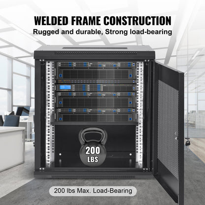 12U Wall Mount Network Server Cabinet, 15.5'' Deep, Server Rack Cabinet Enclosure, 200 lbs Max. Ground-mounted Load Capacity, with Locking Door Side Panels, for IT Equipment, A/V Devices - Image 4