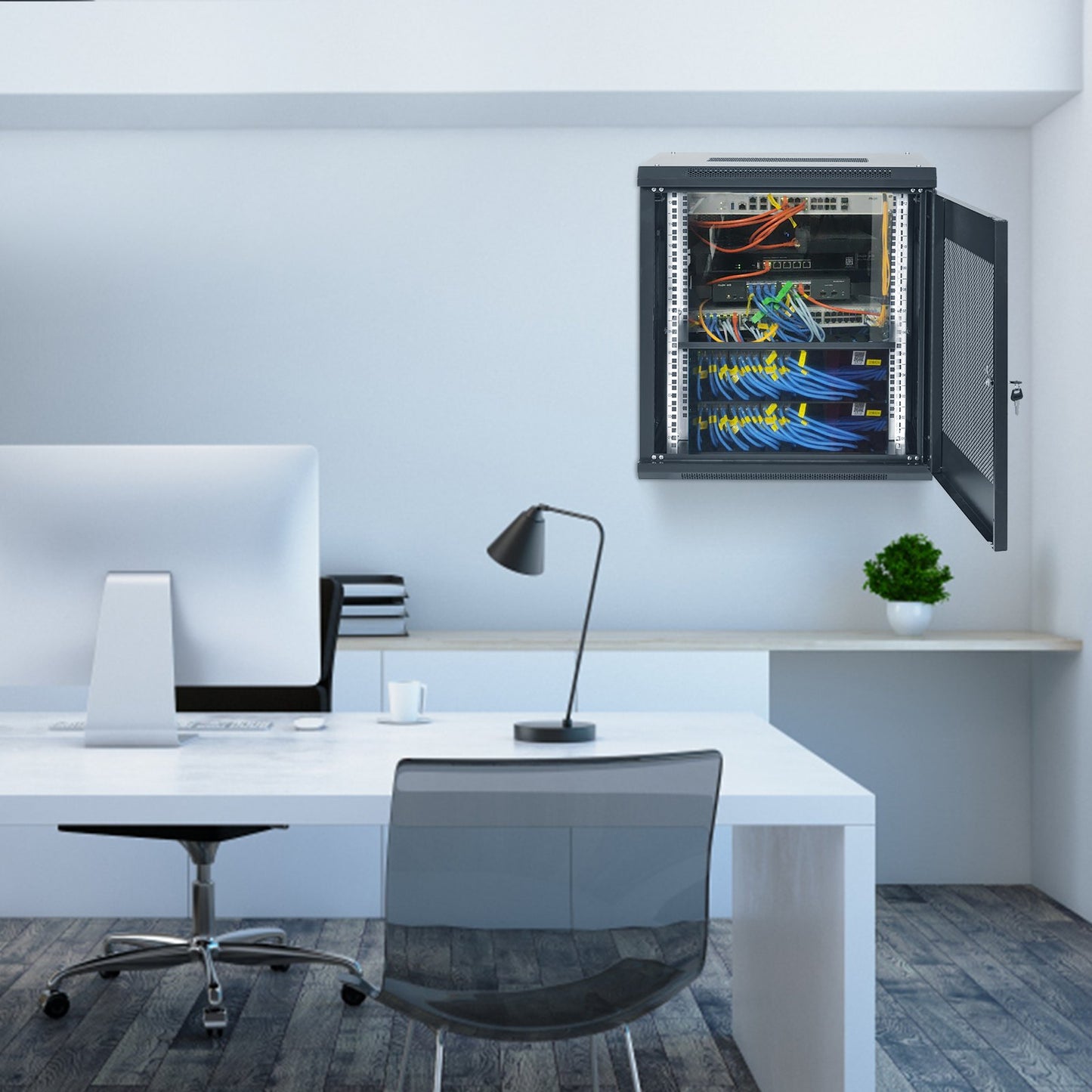 12U Wall Mount Network Server Cabinet, 15.5'' Deep, Server Rack Cabinet Enclosure, 200 lbs Max. Ground-mounted Load Capacity, with Locking Door Side Panels, for IT Equipment, A/V Devices - Image 8