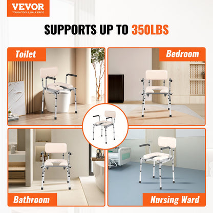 Commode Chair, Bedside Commode with Padded Seat, Drop-Down Arms, 7-Level Adjustable Height, 5.8L Removable Bucket, Easy to Assemble, 350LBS Capacity, Portable Toilet for Adults Seniors - Image 2