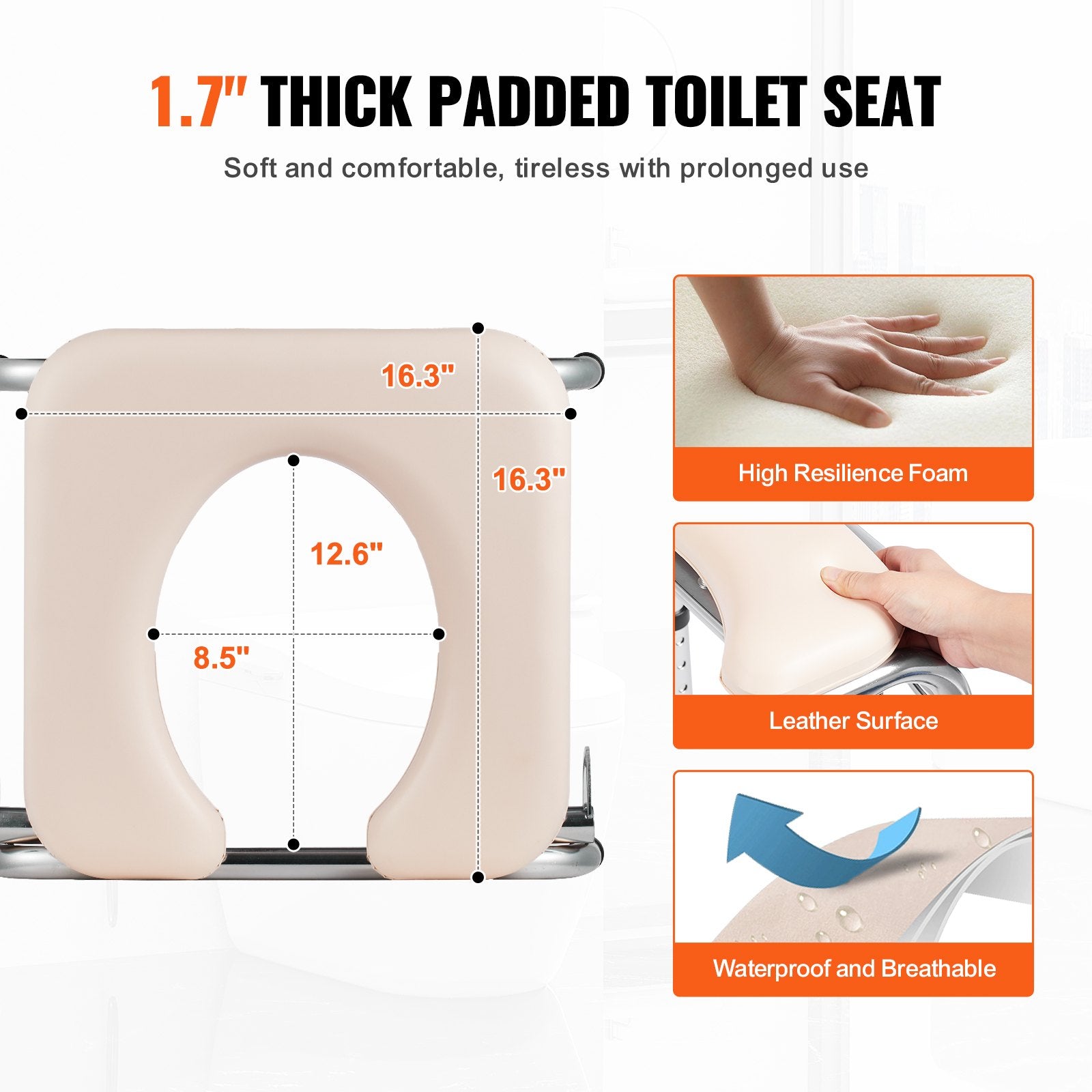 Commode Chair, Bedside Commode with Padded Seat, Drop-Down Arms, 7-Level Adjustable Height, 5.8L Removable Bucket, Easy to Assemble, 350LBS Capacity, Portable Toilet for Adults Seniors - Image 5