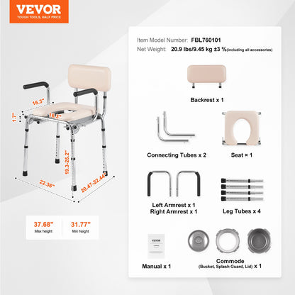 Commode Chair, Bedside Commode with Padded Seat, Drop-Down Arms, 7-Level Adjustable Height, 5.8L Removable Bucket, Easy to Assemble, 350LBS Capacity, Portable Toilet for Adults Seniors - Image 7