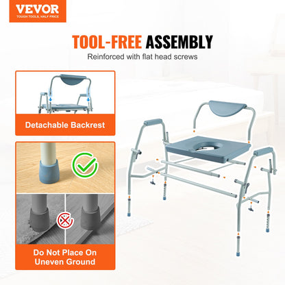 Commode Chair, Bedside Commode with Drop-Down Arms and Detachable Backrest, 5-Level Adjustable Height, 7L Removable Bucket, Easy to Assemble, 1000LBS Capacity, Portable Toilet for Adults Seniors - Image 7