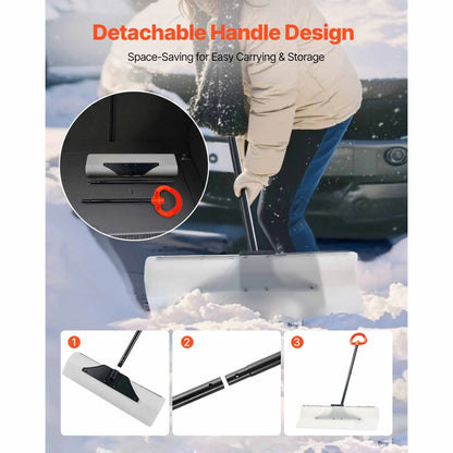 Snow Pusher Shovel, 76.2 cm Outdoor Snowplow Shovel with Ergonomic Grip, HDPE Plastic Blade, Winter Shovels with Segmented Handle, Metal Edged Strip, Portable Snow Removal Tool for Driveway - Image 5