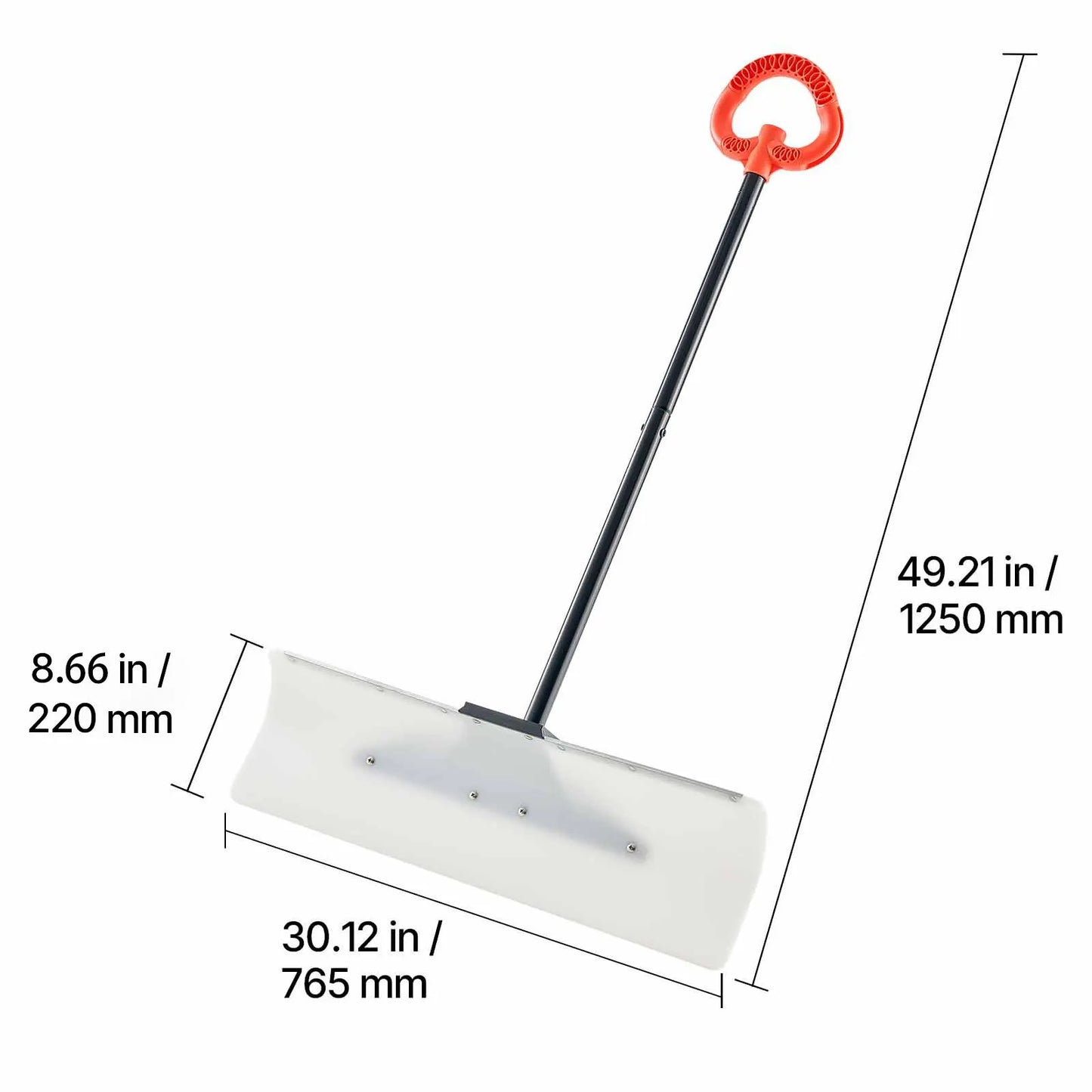 Snow Pusher Shovel, 76.2 cm Outdoor Snowplow Shovel with Ergonomic Grip, HDPE Plastic Blade, Winter Shovels with Segmented Handle, Metal Edged Strip, Portable Snow Removal Tool for Driveway - Image 8