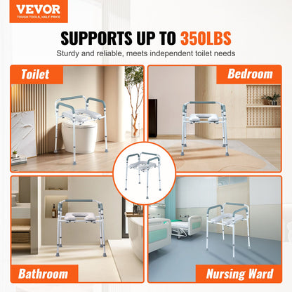 Commode Chair, Bedside Commode with Padded Seat and Arms, 7-Level Adjustable Height, 5.8L Removable Bucket, Easy to Assemble, 350 LBS Capacity, Raised Toilet Seat for Adults Seniors - Image 2