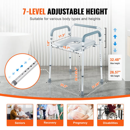 Commode Chair, Bedside Commode with Padded Seat and Arms, 7-Level Adjustable Height, 5.8L Removable Bucket, Easy to Assemble, 350 LBS Capacity, Raised Toilet Seat for Adults Seniors - Image 4