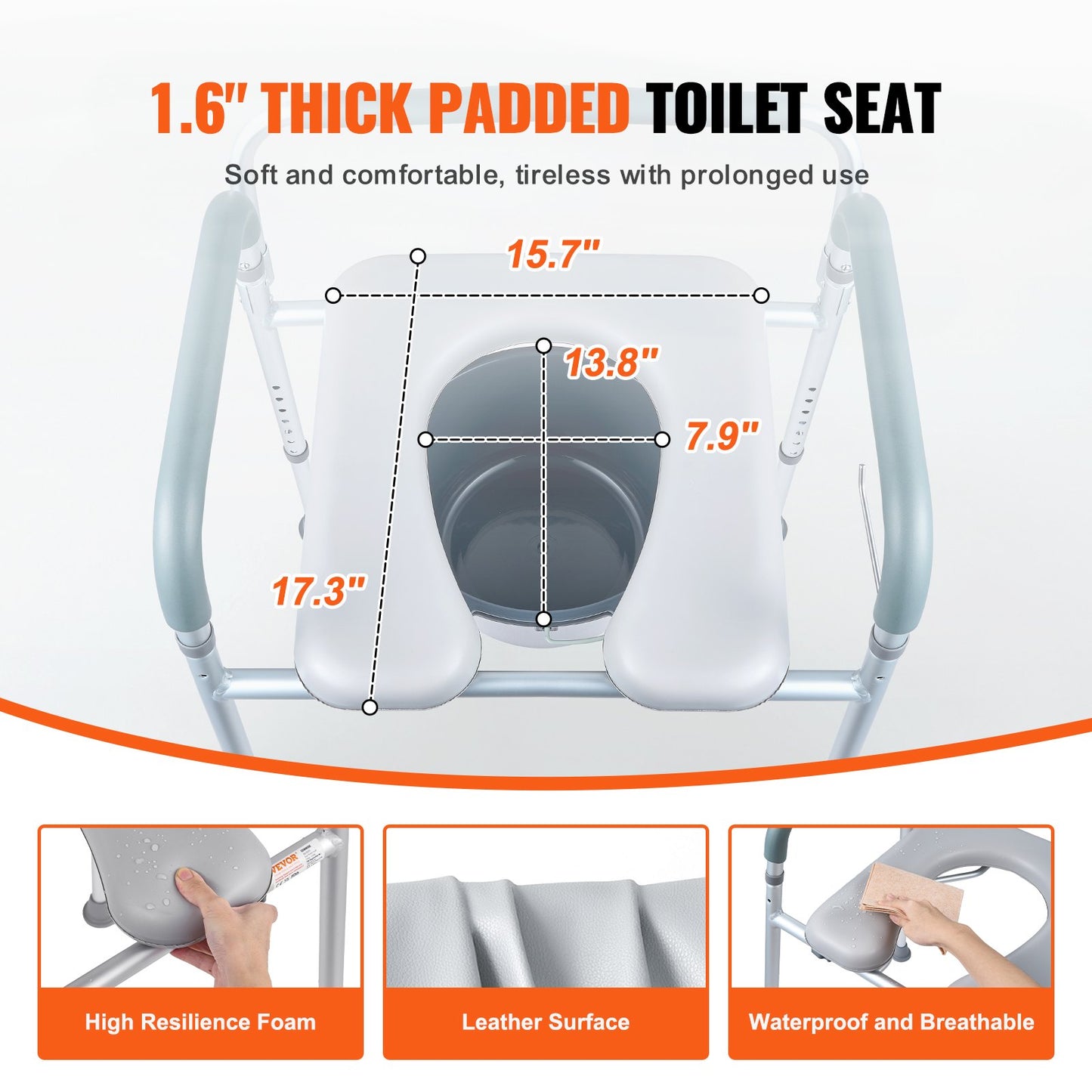 Commode Chair, Bedside Commode with Padded Seat and Arms, 7-Level Adjustable Height, 5.8L Removable Bucket, Easy to Assemble, 350 LBS Capacity, Raised Toilet Seat for Adults Seniors - Image 5