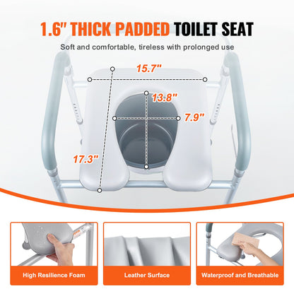 Commode Chair, Bedside Commode with Padded Seat and Arms, 7-Level Adjustable Height, 5.8L Removable Bucket, Easy to Assemble, 350 LBS Capacity, Raised Toilet Seat for Adults Seniors - Image 5