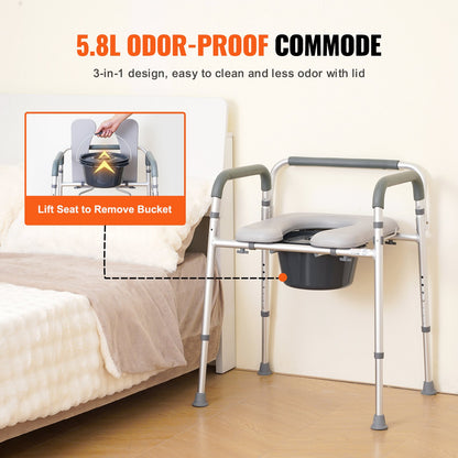 Commode Chair, Bedside Commode with Padded Seat and Arms, 7-Level Adjustable Height, 5.8L Removable Bucket, Easy to Assemble, 350 LBS Capacity, Raised Toilet Seat for Adults Seniors - Image 6
