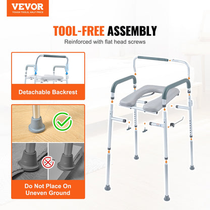 Commode Chair, Bedside Commode with Padded Seat and Arms, 7-Level Adjustable Height, 5.8L Removable Bucket, Easy to Assemble, 350 LBS Capacity, Raised Toilet Seat for Adults Seniors - Image 7