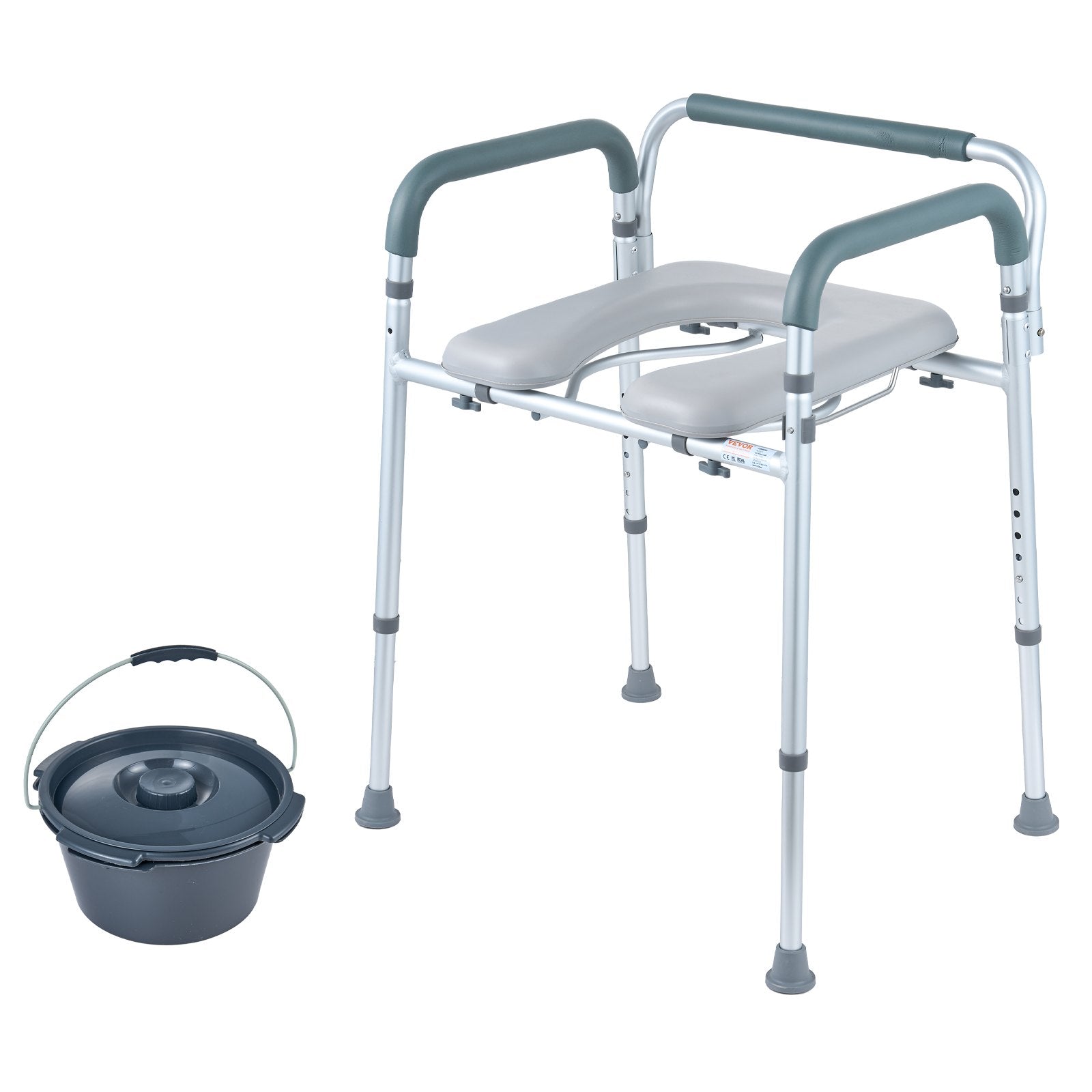 Commode Chair, Bedside Commode with Padded Seat and Arms, 7-Level Adjustable Height, 5.8L Removable Bucket, Easy to Assemble, 350 LBS Capacity, Raised Toilet Seat for Adults Seniors - Image 9