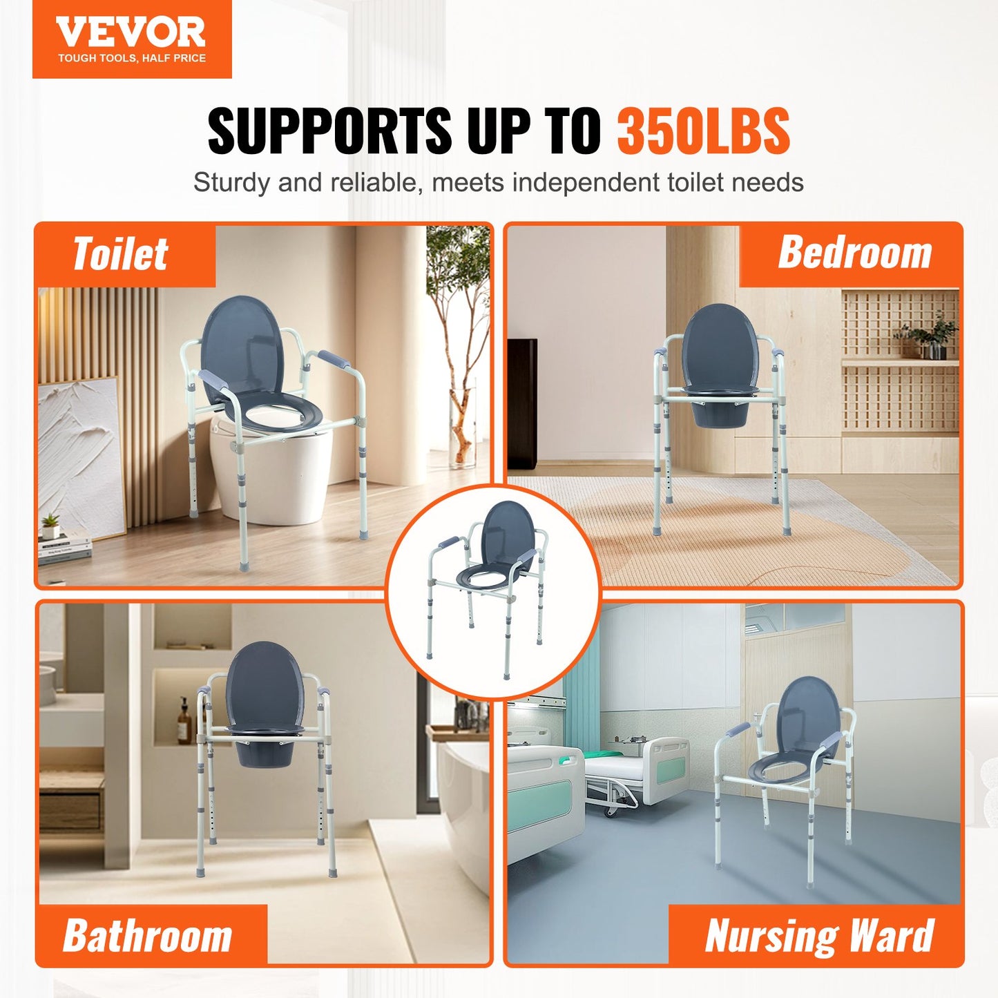 Commode Chair, Bedside Commode with Wider Toilet Seat, 7-Level Adjustable Height, 5.8L Removable Bucket, Easy to Assemble, 350 LBS Capacity, Raised Toilet Seat for Adults Seniors - Image 2