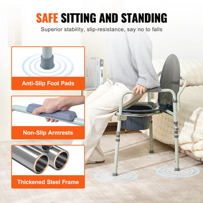 Commode Chair, Bedside Commode with Wider Toilet Seat, 7-Level Adjustable Height, 5.8L Removable Bucket, Easy to Assemble, 350 LBS Capacity, Raised Toilet Seat for Adults Seniors - Image 3
