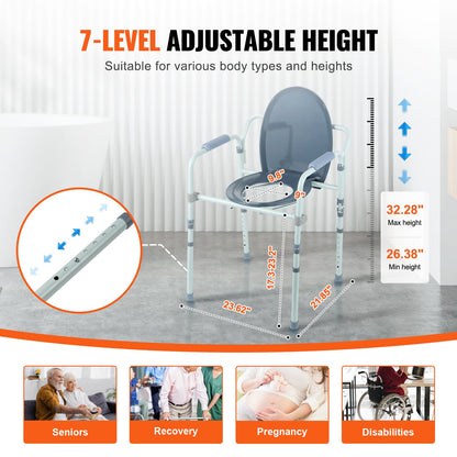 Commode Chair, Bedside Commode with Wider Toilet Seat, 7-Level Adjustable Height, 5.8L Removable Bucket, Easy to Assemble, 350 LBS Capacity, Raised Toilet Seat for Adults Seniors - Image 4