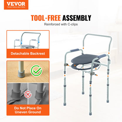 Commode Chair, Bedside Commode with Wider Toilet Seat, 7-Level Adjustable Height, 5.8L Removable Bucket, Easy to Assemble, 350 LBS Capacity, Raised Toilet Seat for Adults Seniors - Image 7