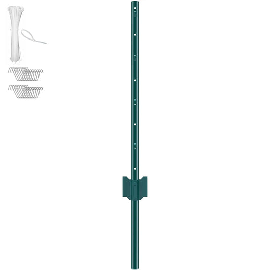 3 Feet Fence Post, 10 Pack U-Channel Heavy Duty Metal Fence Posts, Sturdy Steel Fence Stakes for Garden Yard, Lawn, Farms and Outdoor Wire Fencing, Green