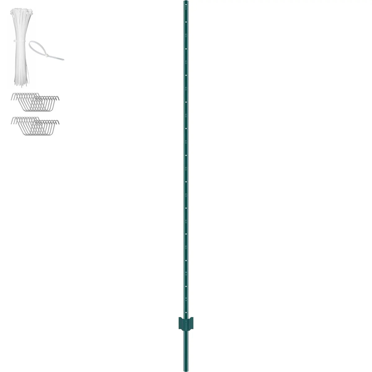 7 Feet Fence Post, 10 Pack U-Channel Heavy Duty Metal Fence Posts, Sturdy Steel Fence Stakes for Garden Yard, Lawn, Farms and Outdoor Wire Fencing, Green