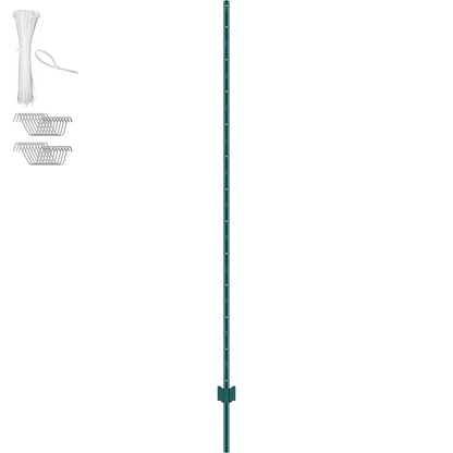 7 Feet Fence Post, 10 Pack U-Channel Heavy Duty Metal Fence Posts, Sturdy Steel Fence Stakes for Garden Yard, Lawn, Farms and Outdoor Wire Fencing, Green