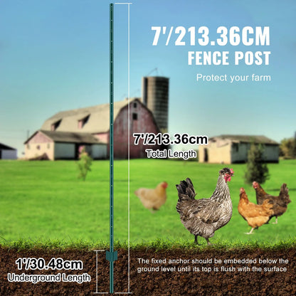 7 Feet Fence Post, 10 Pack U-Channel Heavy Duty Metal Fence Posts, Sturdy Steel Fence Stakes for Garden Yard, Lawn, Farms and Outdoor Wire Fencing, Green - Image 3