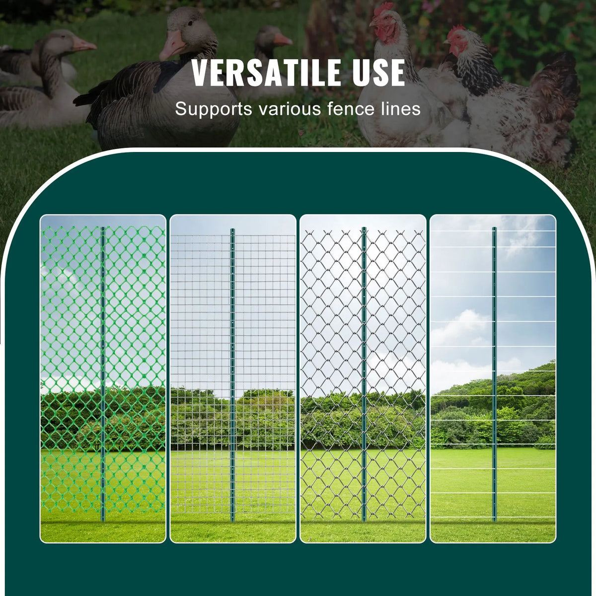 7 Feet Fence Post, 10 Pack U-Channel Heavy Duty Metal Fence Posts, Sturdy Steel Fence Stakes for Garden Yard, Lawn, Farms and Outdoor Wire Fencing, Green - Image 6