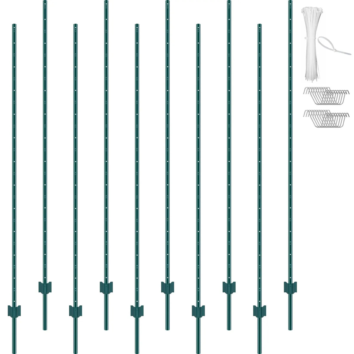 7 Feet Fence Post, 10 Pack U-Channel Heavy Duty Metal Fence Posts, Sturdy Steel Fence Stakes for Garden Yard, Lawn, Farms and Outdoor Wire Fencing, Green - Image 9
