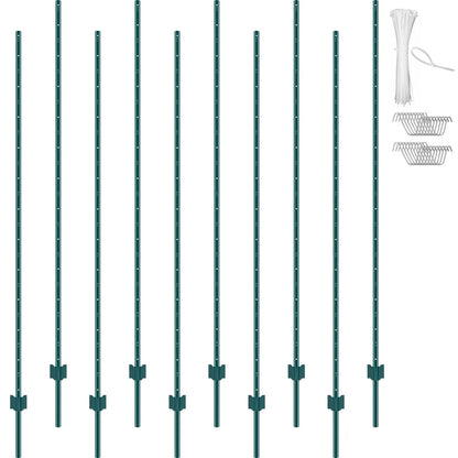 7 Feet Fence Post, 10 Pack U-Channel Heavy Duty Metal Fence Posts, Sturdy Steel Fence Stakes for Garden Yard, Lawn, Farms and Outdoor Wire Fencing, Green - Image 9