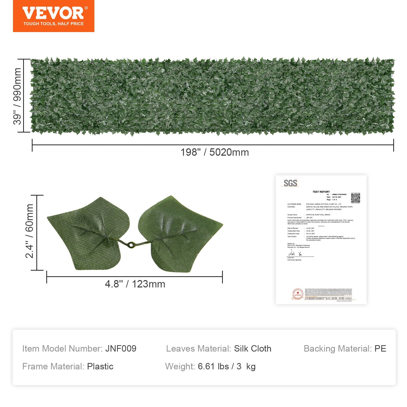 Ivy Privacy Fence, 39 x 198in Artificial Green Wall Screen, Greenery Ivy Fence with Mesh Cloth Backing and Strengthened Joint, Faux Hedges Vine Leaf Decoration for Outdoor Garden, Yard, Balcony - Image 7